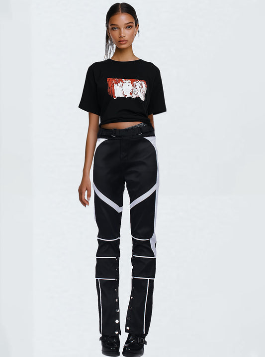 COLOR BLOCKED PANELED MOTO PANT