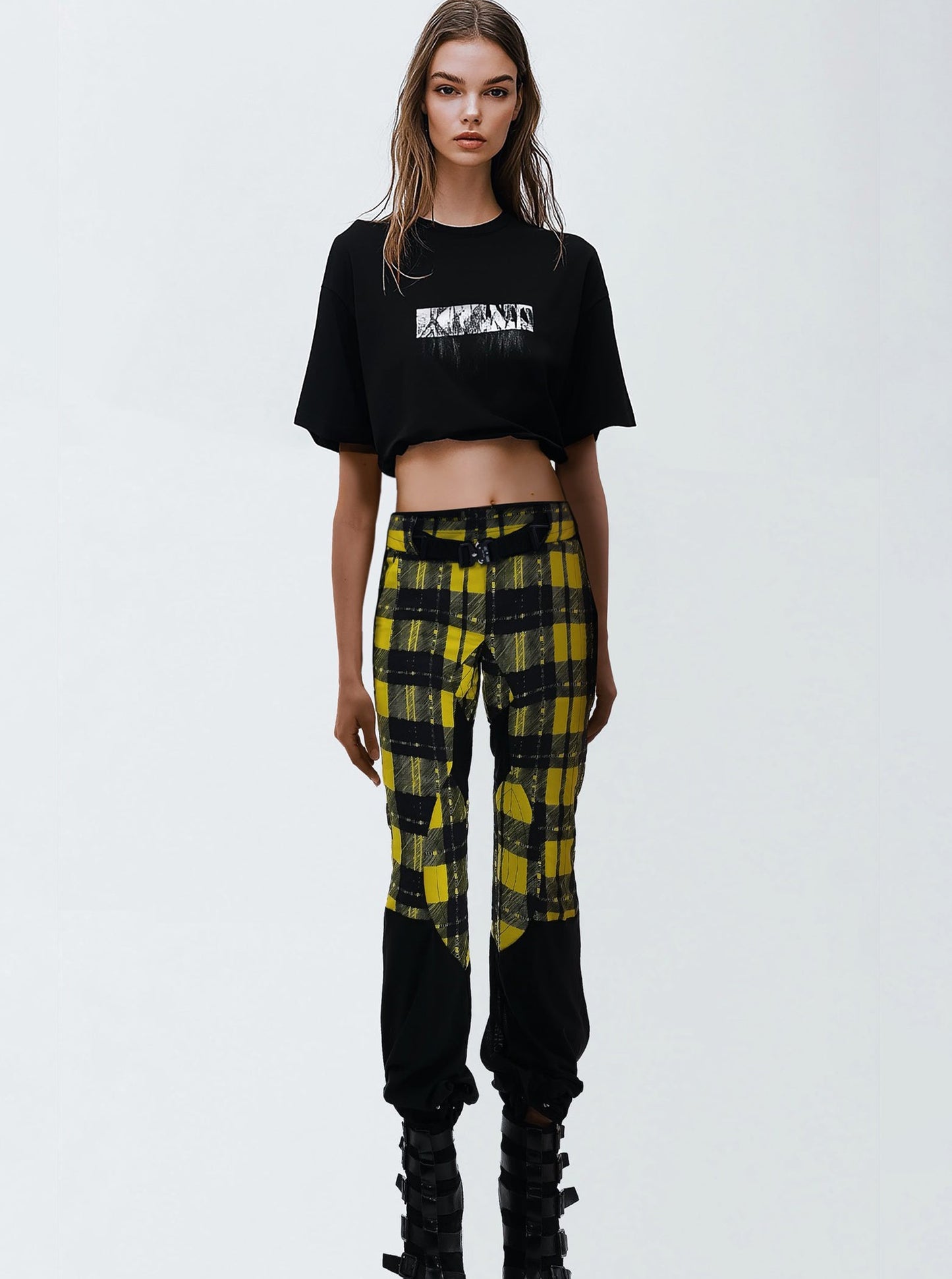 BELTED COMBO PLAID PANT - Borrow