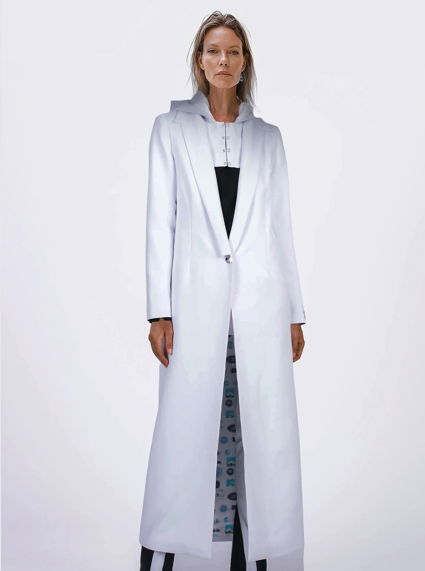 HOODED FLOOR LENGTH COAT