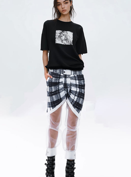 MIXED MEDIA ROUCHED PLAID PANT